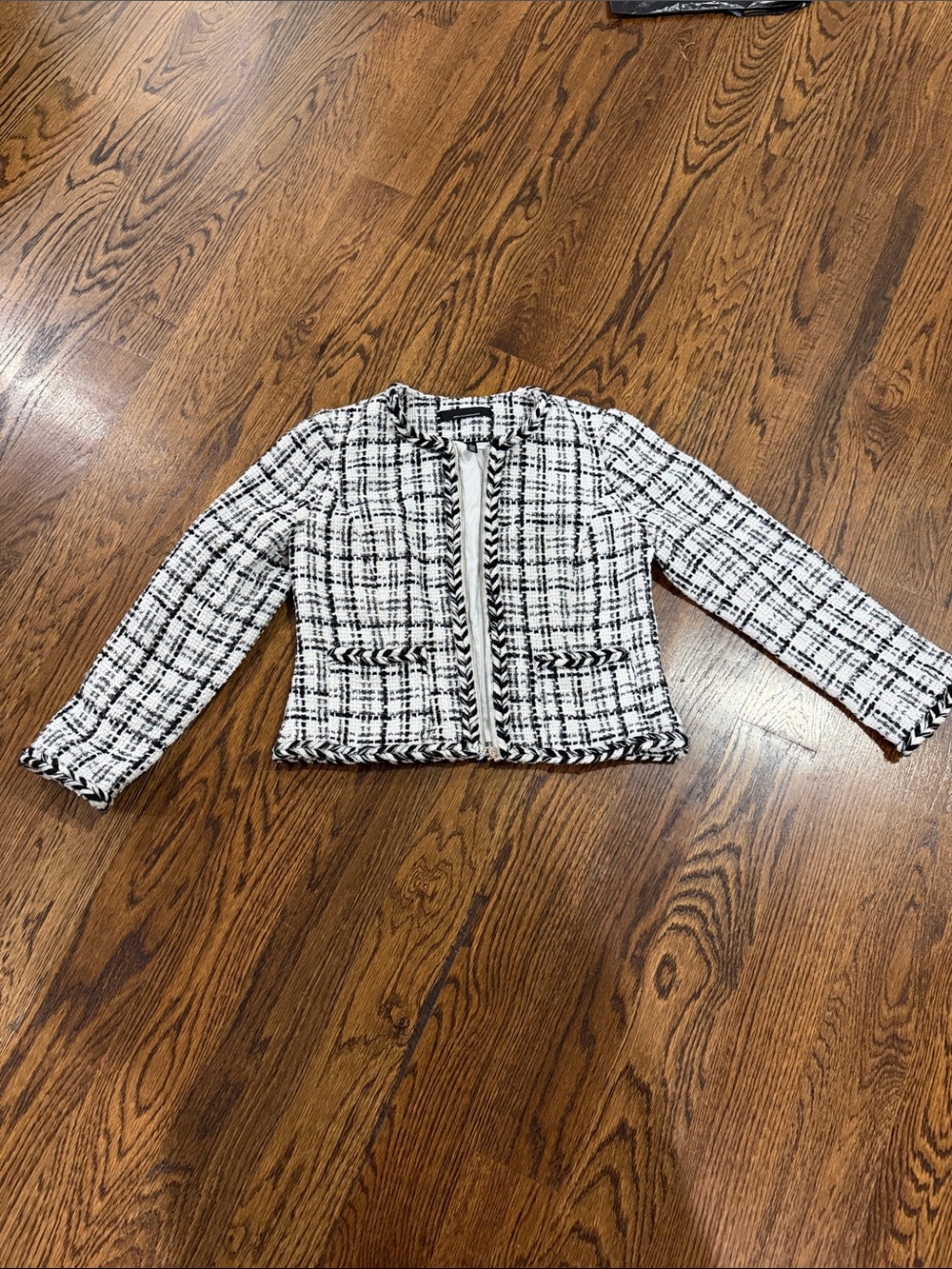White House Black Market Black and White Tweed Cropped Blazer
